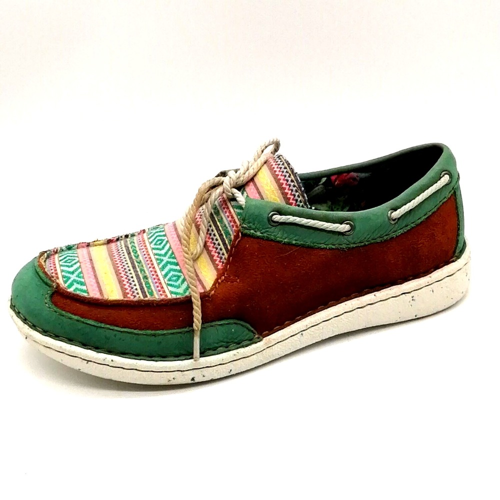 Justin Womens Boat Shoe Multicolor Leather Lace Up Round Toe Wedge Heel  8.5